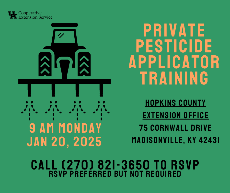 Private Pesticide Applicator Training, Jan 20th at 9 am 